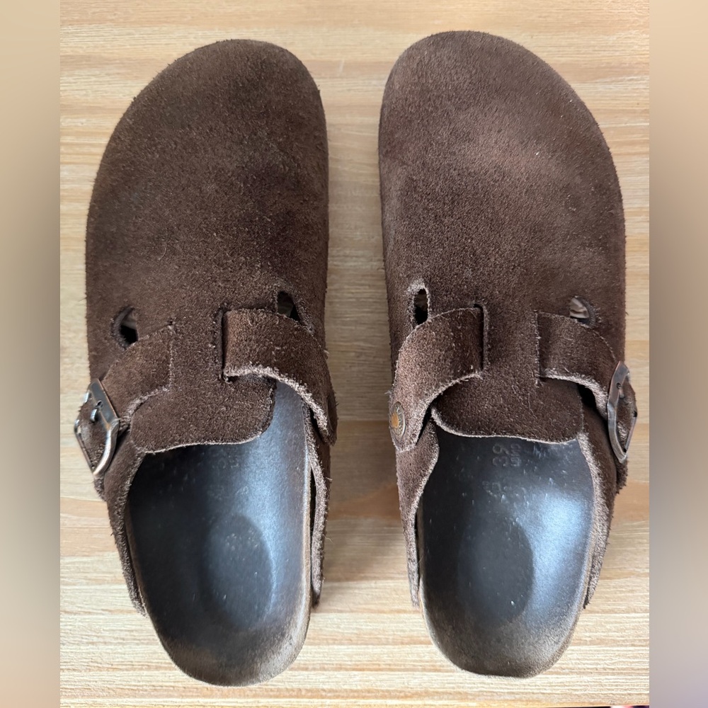 Boston Birkenstock Mocha Brown Suede. Size 39. Pre-owned. Cork intact. - Picture 2 of 11